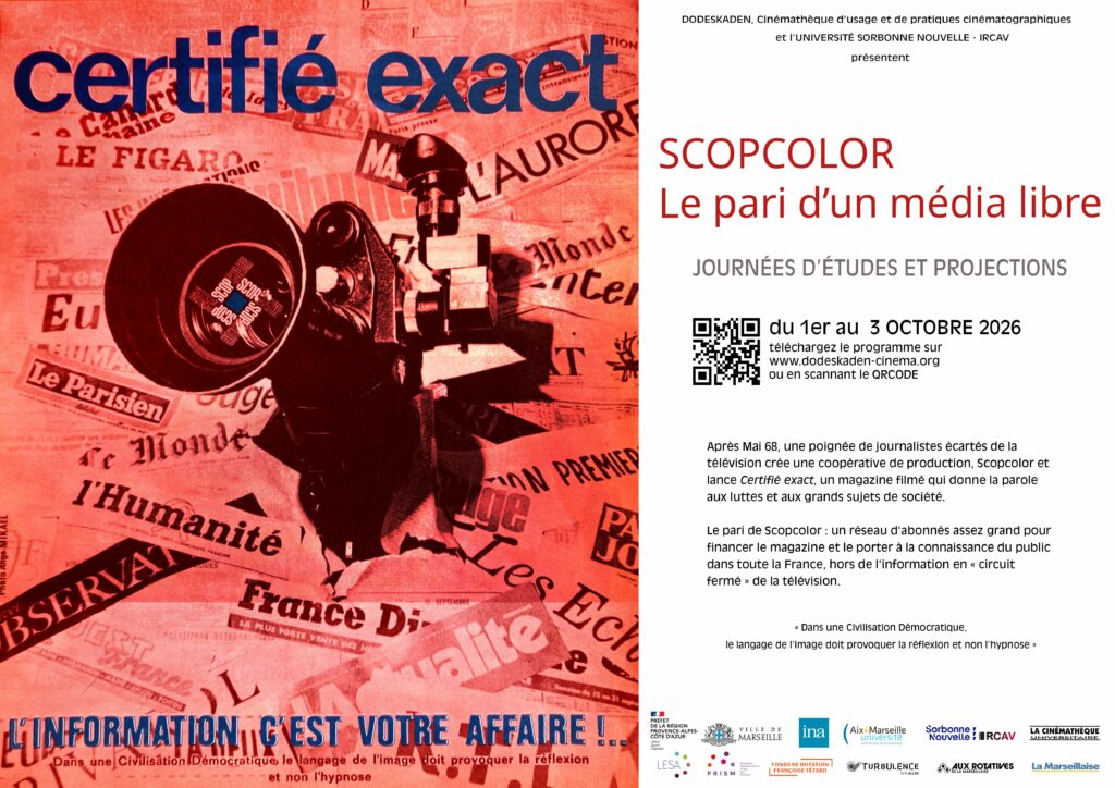Journées d'étude et projections du 1er au 3 octobre 2026 à Marseille.